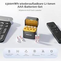 PHOTOOLEX Wiederaufladbare Lithium Akkus AAA 8-Pack mit Ladegerät, 1300mWh – Ansicht 2