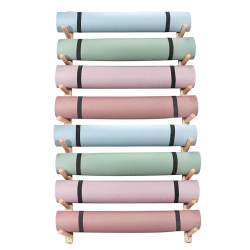 Soporte de pared para esterilla de yoga de madera con 9 niveles de almacenamiento