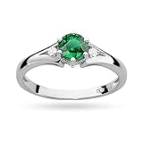 MARKO Weißgold Verlobungsring 14 Karat 585 aus Gold, verziert mit Smaragd 0,50 Ct und 0,03 Ct Diamanten | Goldring mit Box | Goldring für Frauen (Smaragd, 55 (17.5))