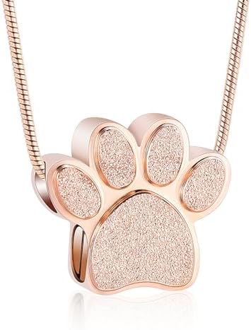 Pet Urns For Dogs/Cats – Pet Urn – Pet Ashes Necklace – Paw Print Urn Necklace with Mini Keepsake Urn Memorial Ash Jewelry