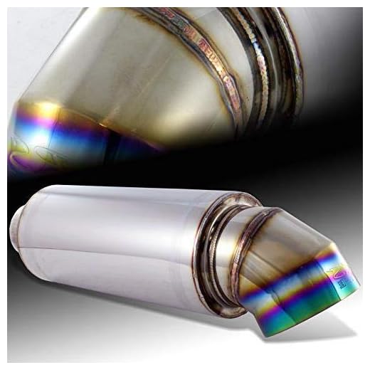 S SIZVER Weld-On Muffler Series 4" Cutter Knife Style Rainbow Tip Stainless Weld-On Exhaust Muffler 2.5" Inlet