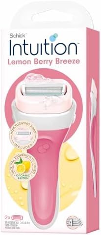 Schick Intuition Lemon Berry Breeze Razor for Women - 1 Handle + 2 Cartridges | 4-Blade Razor with Moisturizing Soap | Infused with Organic Lemon | Shaving Razor for Sensitive Skin