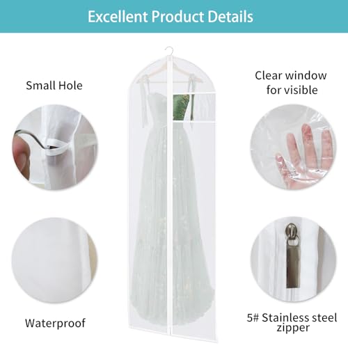 Dress Bags for Gowns, 65'' Long Garment Bags for Hanging Clothes, Dress Garment Bag, Dress Cover with Clear Window for Dresses, Coats 3 Pack3