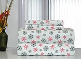 Pointehaven Heavy Weight Printed Flannel Sheet Set, Queen, Snow Flakes White