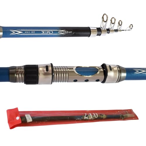 Vara de Pesca Telescópica para Molinete de 2,10m 15-30lb Cmik 2 Partes de Fibra de Carbono e 4 Passa