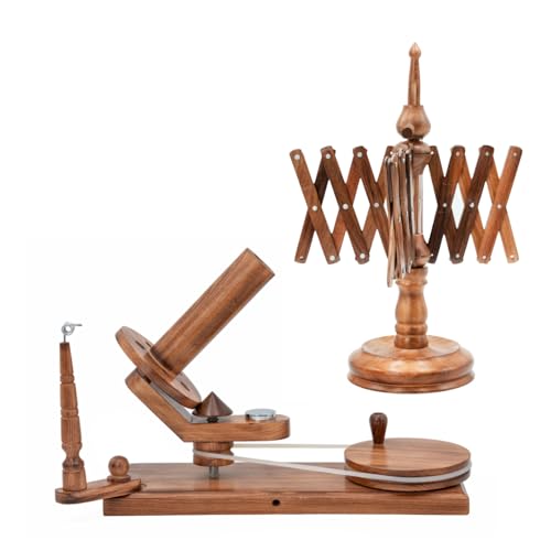 Artistic International Wooden Yarn Winder Set - Handcrafted Yarn Ball Winder for Knitting & Crocheting (Antique Combo AT)