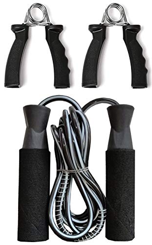 Image of VICTORY Combo of Skipping Rope and 2 Hand Grip for Men and Women Jumping Rope for Exercise Workout & Gym Training Sports Fitness Adjustable Height with Hand Plastic Grip-Black