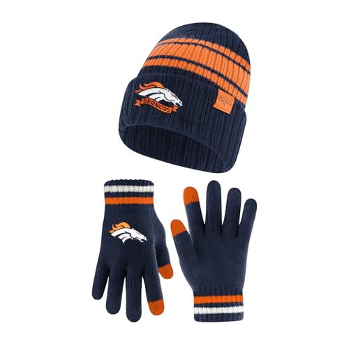 Ultra Game Adults NFL Official Super Soft Team Stripe Winter Beanie Knit Hat with Extra Warm Touch Screen Gloves