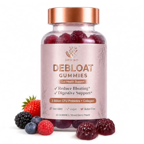 fiocko Probiotics for Women Gummies, Debloat Gummies with Prebiotic Fiber Supplement & Apple Cider Vinegar for Gut Health, Vitamin C & Biotin for Skin & Hair Support, Mixed Berry, 60 Count