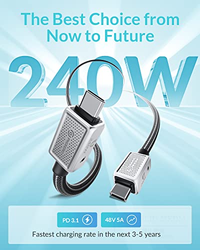 PHIXERO 240W USB C to USB C Cable, Zine Alloy, 3.3Ft, Black — view 2