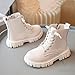 Girls Solid Color Ankle Boots Fall Winter Fashion Side Zipper Lace Up Combat Shoes Trendy Chelsea Booties White