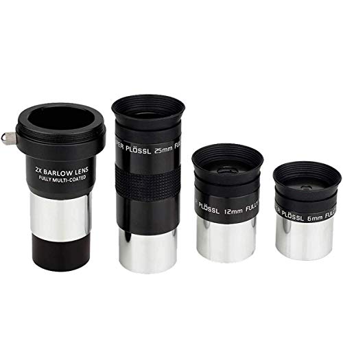SVBONY Telescope Eyepieces Plossl Eyepiece Telescope Accessory Kit FMC Glass Lens 48 Degree FOV 4-Element Design 6mm 12mm 25mm with Barlow Lens 2x