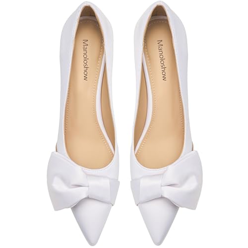 Image of Women's Slingback Heels with Bow Pointed Toe Pumps with Elasticated Strap 3.3 inch High Heels for Evening Dress Shoes