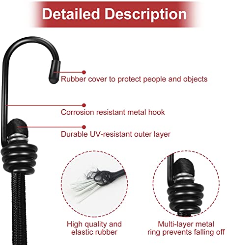 Vashly Bungee Cords With Hooks 12 Inch Bungee Cords Heavy Duty Outdoor With Tarp Clips 10 Pack, Black Bungee Straps With Metal Hooks For Bikes Tie Downs Camping Cargo Luggage Outdoor #TOP2