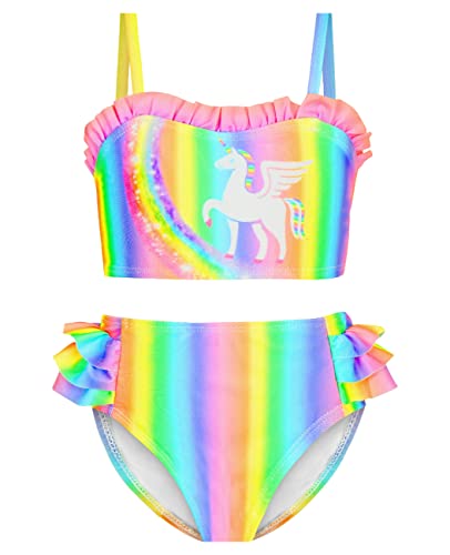 IKALI Mädchen Zwei Stück Bikini Anzug Einhorn Schwimmen Kostüm Rüsche...