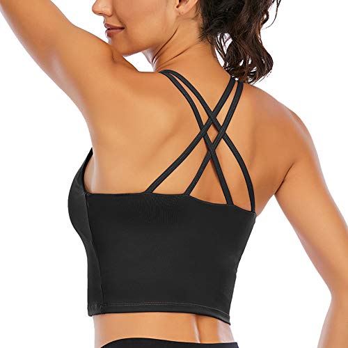 Youloveit Sports Bras for Women Padded Longline Yoga Cami Crop Tank Tops with Built-in Bra