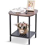 Kingrack Beistelltisch, Nachttisch, Sofatisch mit Gitterablage, Stabil mit Metallgestell, Wohnzimmer, einfach zu montieren, vintagebraun-schwarz