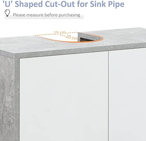 kleankin Under Sink Cabinet, Bathroom Vanity Unit, Pedestal Under Sink Design, Storage Cupboard with Adjustable Shelves, White and Grey
