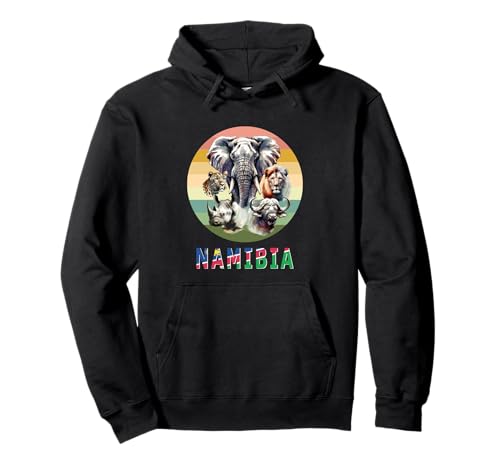 Namibia Big 5 Watercolor on Retro Sun for Namibia Fans Pullover Hoodie