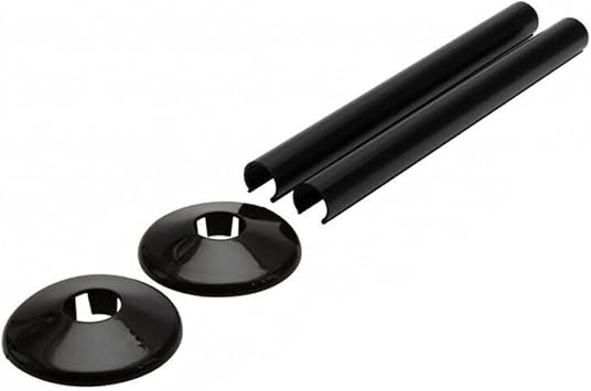 2PCS Pipes Radiator Pipe Covers Sleeve 15mm Faucet Collars Cut Fit Bathroom Chrome Plastic Decorative Covers Pipe Fittings Accessories NO.75Black
