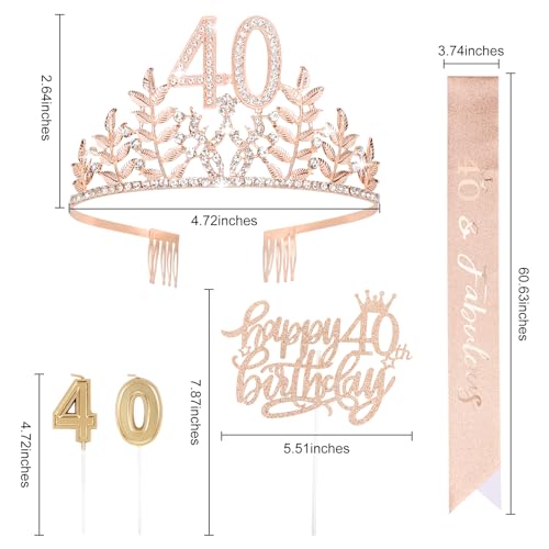 CURASA Coroa e faixa de aniversário de 40 anos para mulheres 40 anos e fabulosa faixa de aniversário