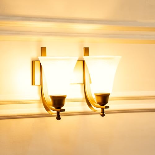 Image of Divine Trends Antique Brass Finish Double J Wall Light with Frosted Hammered Glass Shade for Living Room, Bedroom, Home Decoration, Hotel Wall Lamp Pack of 1