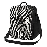 Isolierte Lunchtasche, Lunchbox für Damen und Herren, auslaufsicher, Thermo-Lunch-Tragetasche mit verstellbarem Schultergurt, Lunch-Kühltasche, schwarz-weißes Zebramuster, wiederverwendbarer