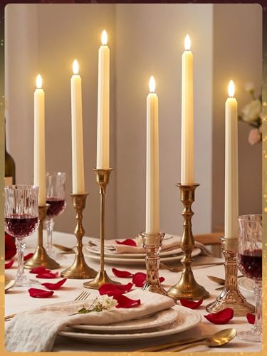 Image of Retisee 50 Pcs 11 Inch Flameless Taper Candles LED Candles Bulk Battery Operated Taper Candle Flickering LED Candlesticks for Valentines Birthday Wedding Party Decor (Roman Style, Ivory)