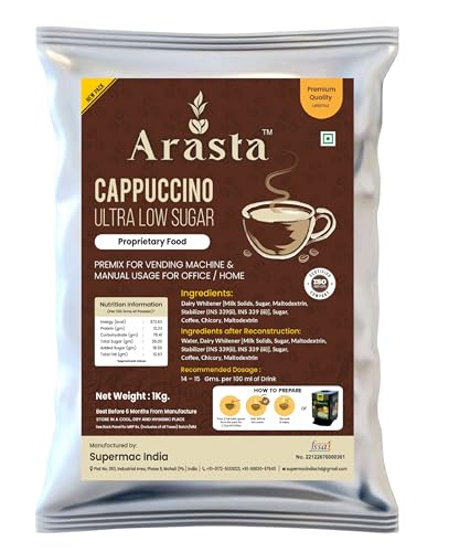 Image of Arasta Cappuccino Premix Ultra Low Sugar | Instant Coffee Powder for Vending Machine & Manual Use | 1 Kg Pack