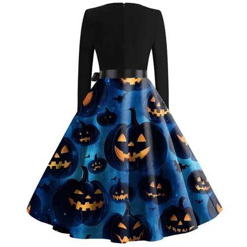 OIOLOYJM Sexy Plus Size Halloween Costumes Woman 2025 Long Sleeve V Neck Printed Gothic Retro Formal Party Dresses for Women