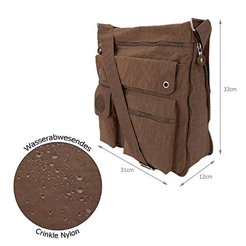 ekavale - leichte Damen-Umhängetasche - Praktische Crossbody-Handtasche - mit vielen fächern - Schultertasche wasserabweisende Damentasche (Braun)