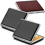 roygra Cigarette Case Set of 3 - PU Leather 20 Capacity for Regular and King Size, Can't Fit 100's (2 Black + Brown, 85mm King Size)