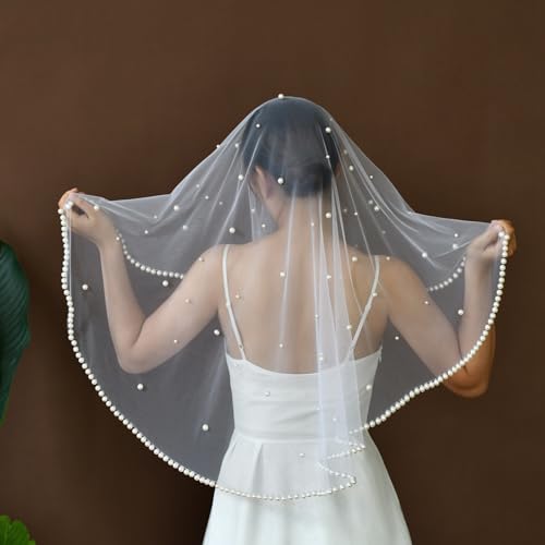 Velos de boda con perlas artificiales accesorio nupcial transparente plegable 3