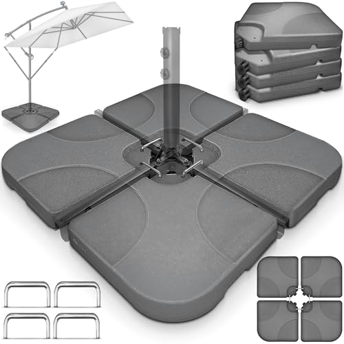 tillvex® Base per Ombrellone 60 Litri / 80 kg – 4 Pezzi per Ombrellone Decentrato con Connettore Metallico | Porta Ombrelloni Riempibile con Acqua o Sabbia | Supporto Ombrellone (Antracite)