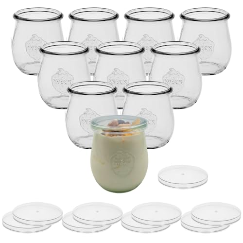 mikken 10 tarros de yogur con tapa, 220 ml, vasos de postre, vasos de yogur, vasos de repuesto para diversos yogurters, también aptos para Thermomix Varoma