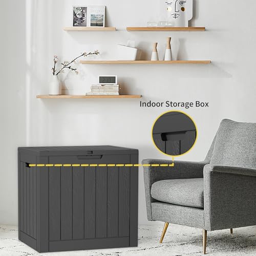 Image of 33 Gallon Outdoor Deck Box,Storage Lockable Waterproof Patio Furniture,Garden Tools,Cushions,Pool Accessories Outside Storage Resin Box(Black)