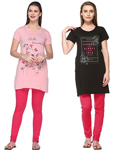 Image of In Love Pocket Tshirts for Women for Summer Long Length (Combo) (Deep Black :: Melange Pink) (XXXX-Large-48)