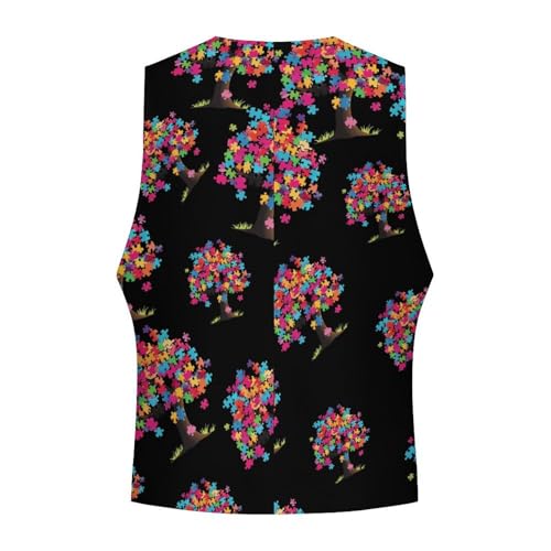Autism Awareness Puzzle1 Piece Tree Novelty Men's Suit Vest Funny Formal Dress Vests Business Waistcoat4