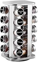 Countertop Revolving Spice Rack, 20-Jars Stainless Steel Spice Rack Organizer, Square Carousel Spice Rack Tower, Seasoning Storage Organization for Kitchen Home Dried Herbs