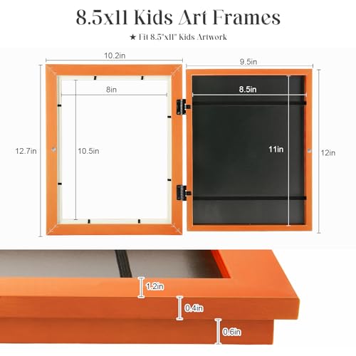 Image of [2-Pack] Kids Art Frames, 8.5x11 Front Opening Kids Artwork Frames Changeable, Orange Artwork Display Storage Frame for Wall, Holds 50 Pcs, for 3D Picture, Crafts, Children Drawing, Hanging Art,