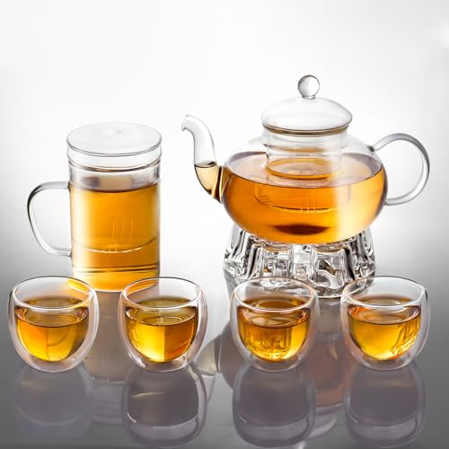 Juegos de té de vidrio 2 en 1 con tazas de doble pared que mantienen la temperatura ideal 8