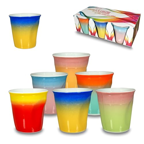 ARCA, Set 6 Bicchierini da Caffè, Realizzati in Porcellana, Particolari e Colorati, Lavabili in Lavastoviglie, Collezione Colori a Tavola, Capacità 50 ml, 6,3x6,5 cm