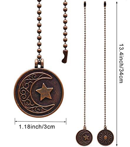 Image of Ceiling Fan Pull Chain Set, 2 PCS Sun and Moon Pattern Pull Chain Extension,Red Copper