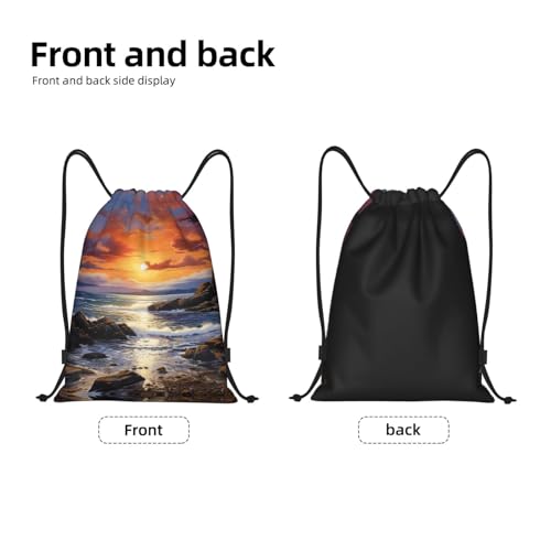 Ireland Sunset Seascape Print Drawstring Bags, Backpack Bag For Shopping, Sport, Yoga, Travel,Gym, Swimming, Beach 5