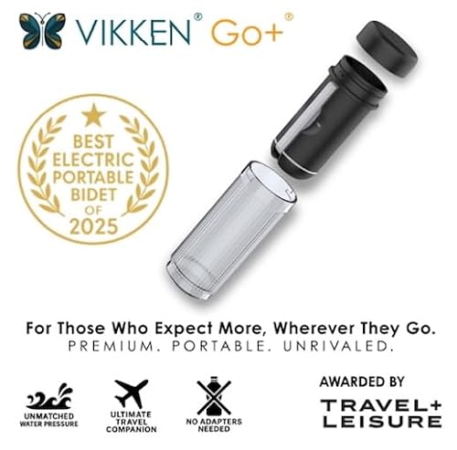 VIKKEN® Travel Bidet USB-Type C Electric Rechargeable Mobile Handheld Ultra Strong Water Spray Personal Hygiene Self Care for Men & Women, Go+ 300ml Classic Trim