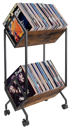 YINMIT Vinyl Record Holder,160-200 LP Vinyl Record Storage Rack,Quick Assembly Vinyl Record Display,Retro Style Organizer for Magazine,Book,Files,Albums