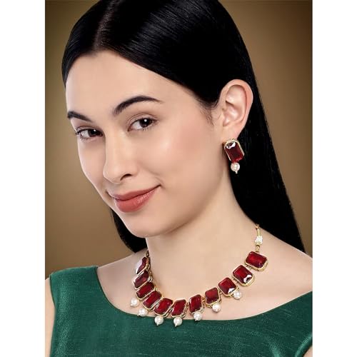 Image of Peora Traditional Crystal Necklace & Jewellery Set Gift for Women