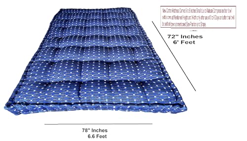 Image of Adim's Traditional Indian Premium Blue Gadda Box Mattress, 6.5 x 6 Feet | Medium Firm, Cotton Quilt, Handcrafted, Floor Bedding