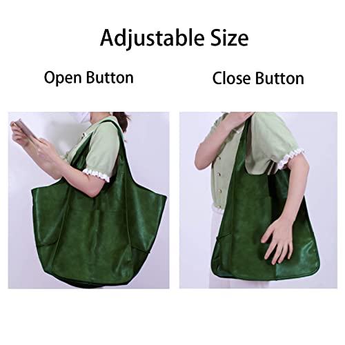 Klaoyer Oversized Leather Tote Bag Large Capacity Work Hobo Pu Leather Bucket Purse And Handbag Big Soft Travel Shopping Bag (Green) #TOP1