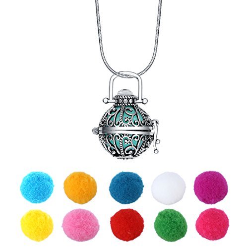NovScent Aromatherapy Jewelry Necklace 316L Steel Material Locket Style Pendant Essential Oil Difusser 10 Colorful Cashmere Sustained Release Ball (Garden)